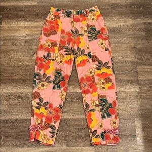 FARM Rio for Anthropology Floral Patchwork Pants - Pink, Orange, Green